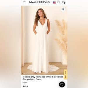 Lulu's White Sleeveless Plunge Maxi Dress